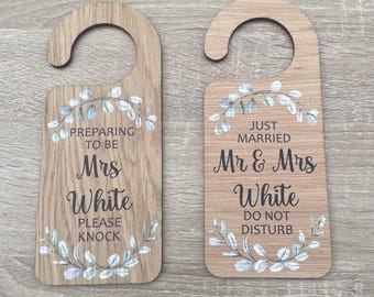 Personalised Bridal Suite Door Hanger: Bride in Progress Sign, Just Married Sign