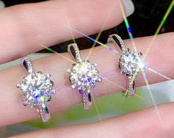 White Gold Plated Sterling Silver Rings for Women Engagement Cocktail Wedding Ring Art Deco Aesthetic 123 Carat Shining Moissanite Ring