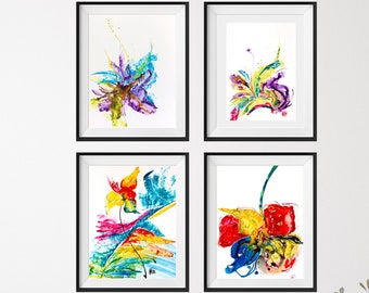 Peinture originale de fleurs abstraites sur papier pour décoration d'intérieur colorée