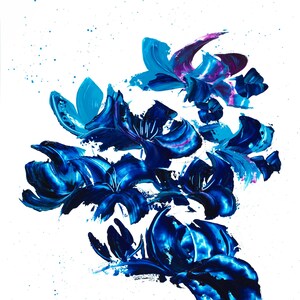 Bouquet di fiori blu, dipinto originale su carta di qualità per la decorazione d'interni