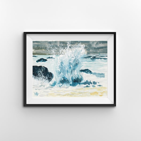 Aquarelle originale de vague pour décoration d'intérieur pour maison en bord de mer