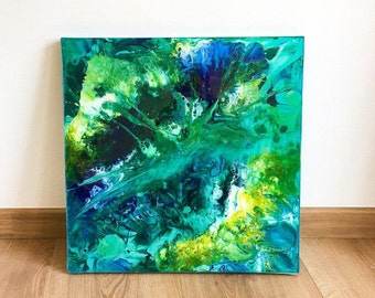 Table top in turquoise and blue epoxy resin for interior decoration