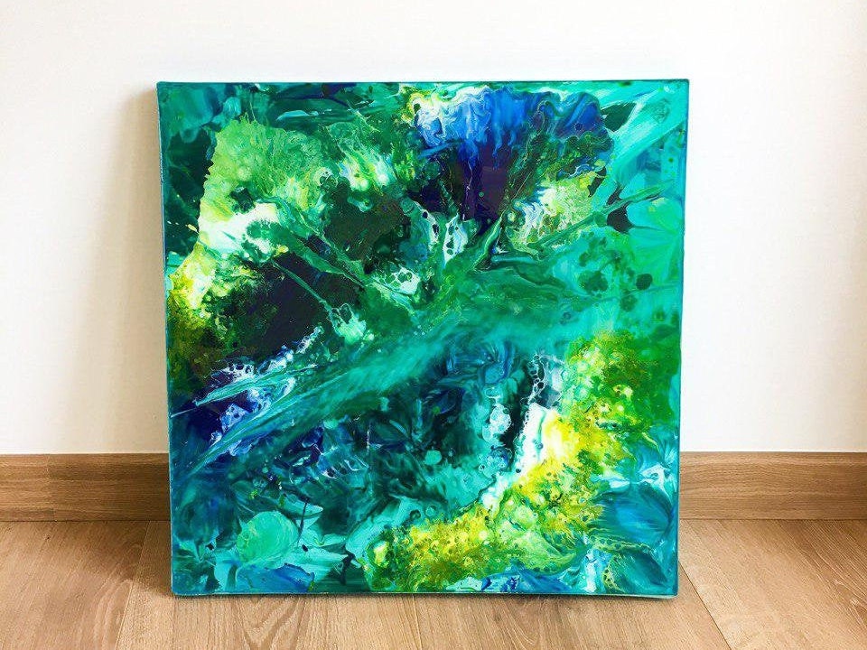 Plateau de Table en Résine Époxy Turquoise et Bleu Pour Décoration d'intérieur