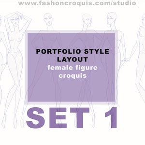 Portfolio Style Female Figure Templates – Downloadable Printable Croquis for Fashion Drawing and Design- Set 1.