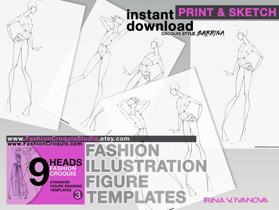 Women's Fashion Drawing Templates for Fashion Designers. 9 Heads