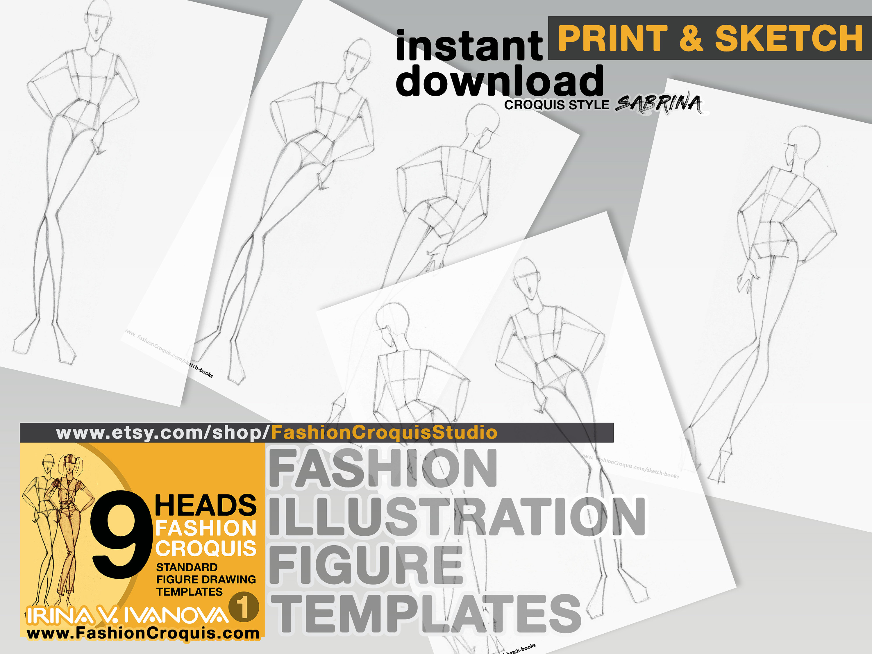 Downloadable Printable Croquis for Fashion Illustration: 9 Heads ...