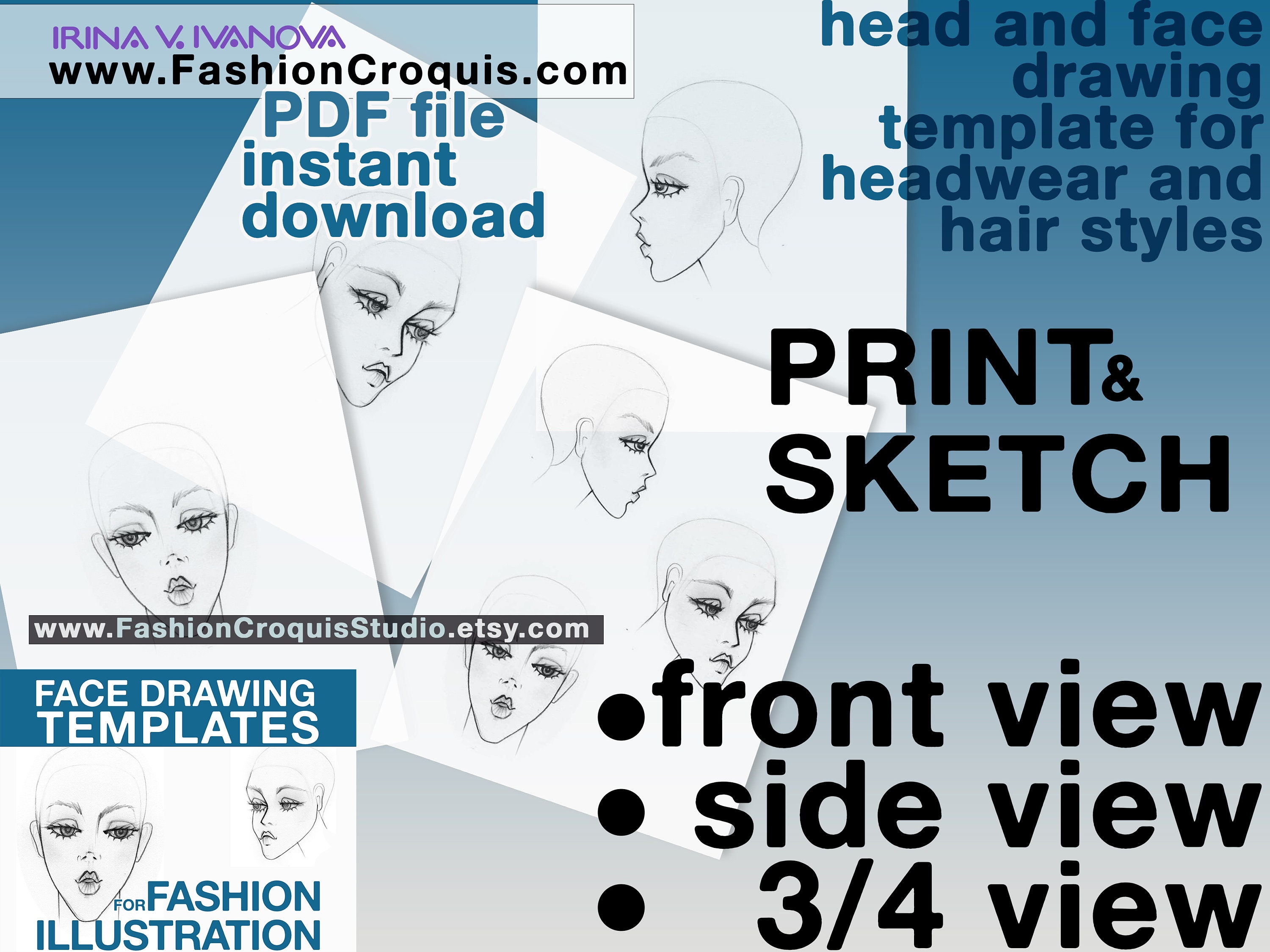 Fashion Illustration Downloadable Printable Croquis: Face and Head ...
