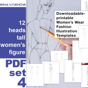 Women’s Fashion Figure Templates – Downloadable Printable 12 Heads Tall Croquis for Fashion Design and Illustration