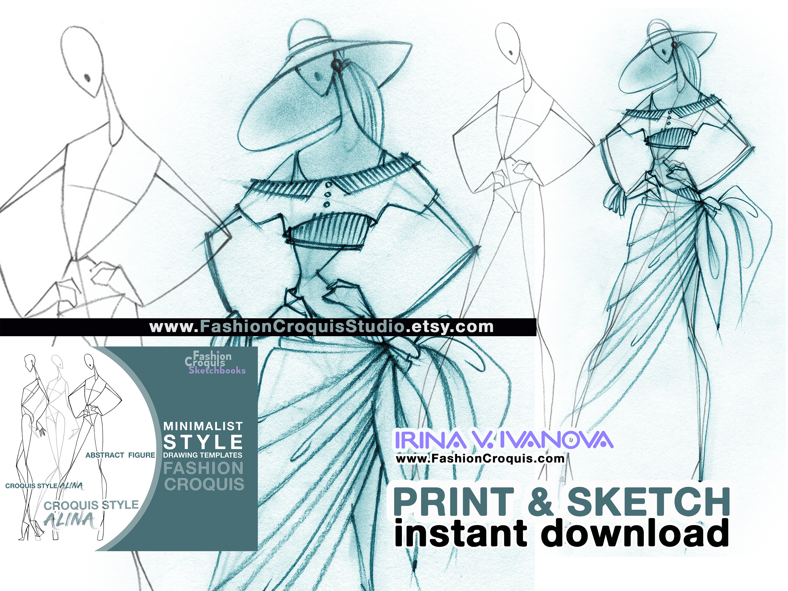Fashion Design Sketchbook. Photoshoot Poses: Women's Wear Fashion Illustration Templates