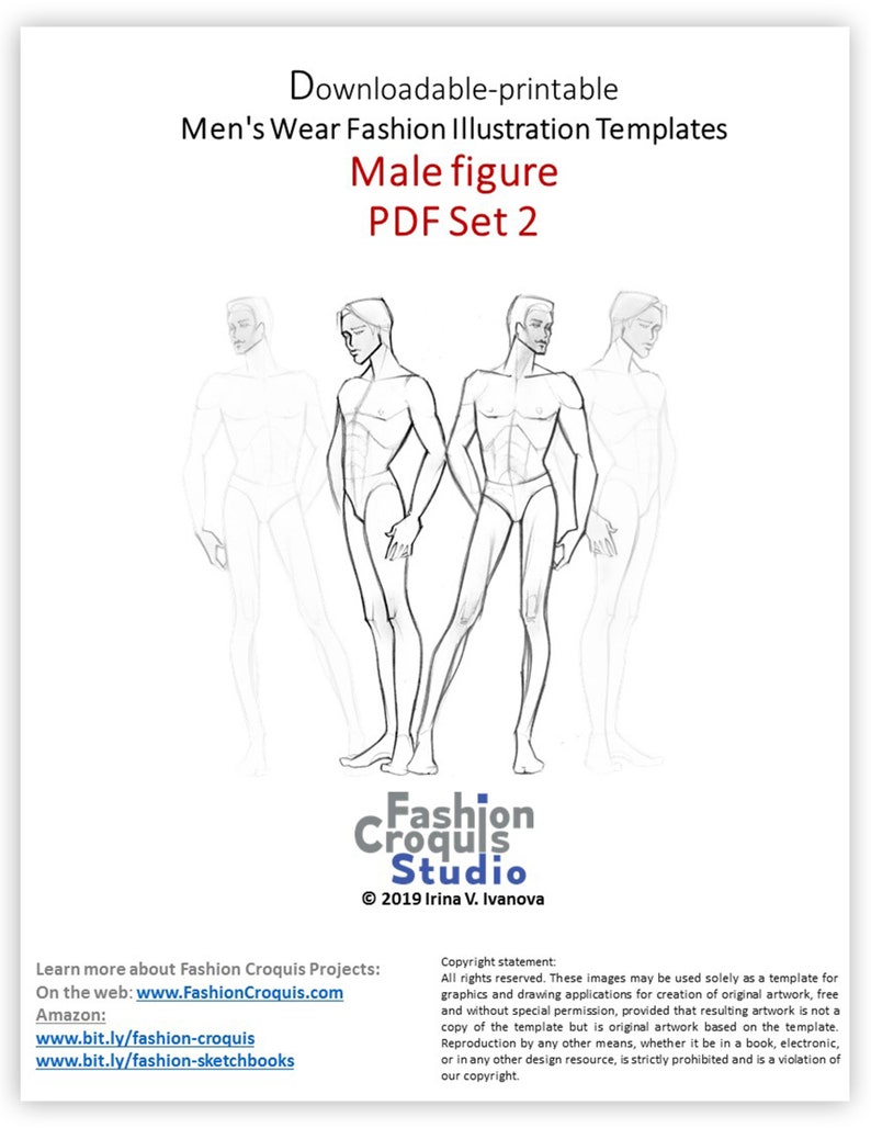 Downloadable printable male figure template for fashion drawing Use as a fashion croquis to create original fashion illustration or sketch image 4