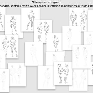 Downloadable printable male figure template for fashion drawing Use as a fashion croquis to create original fashion illustration or sketch image 2