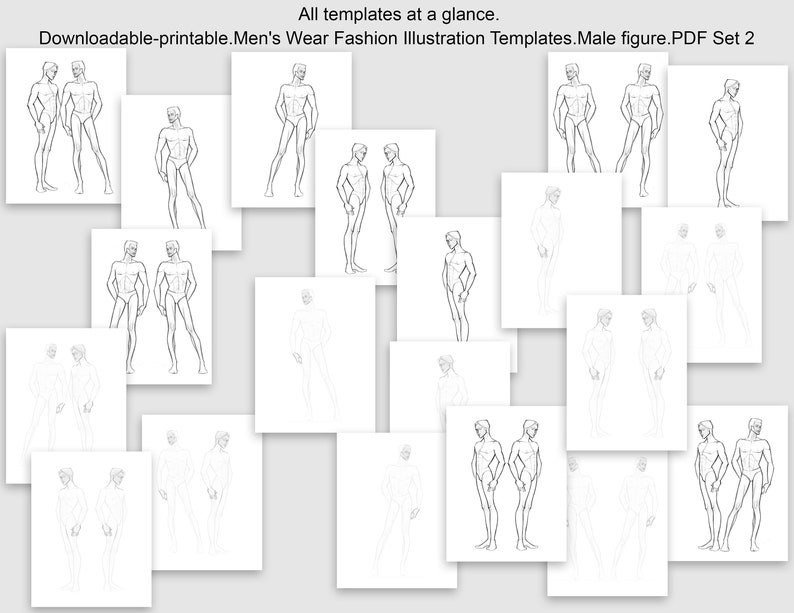 Downloadable printable male figure template for fashion drawing Use as a fashion croquis to create original fashion illustration or sketch image 2