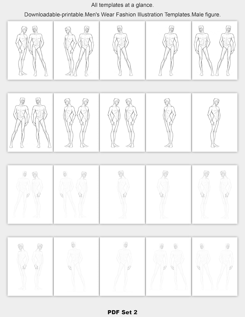 Downloadable printable male figure template for fashion drawing Use as a fashion croquis to create original fashion illustration or sketch image 3