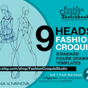 Downloadable printable croquis for fashion illustration: 9-head fashion figure drawing templates for women&#39;s clothing design projects (PDF)