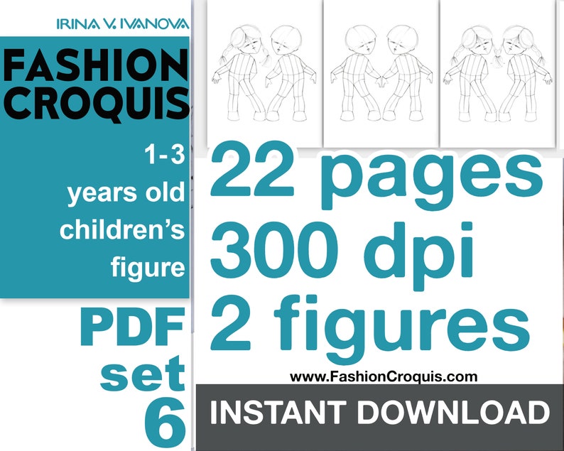 Downloadable printable figure template for fashion design drawing. Use as a fashion croquis to create original fashion illustration. image 6