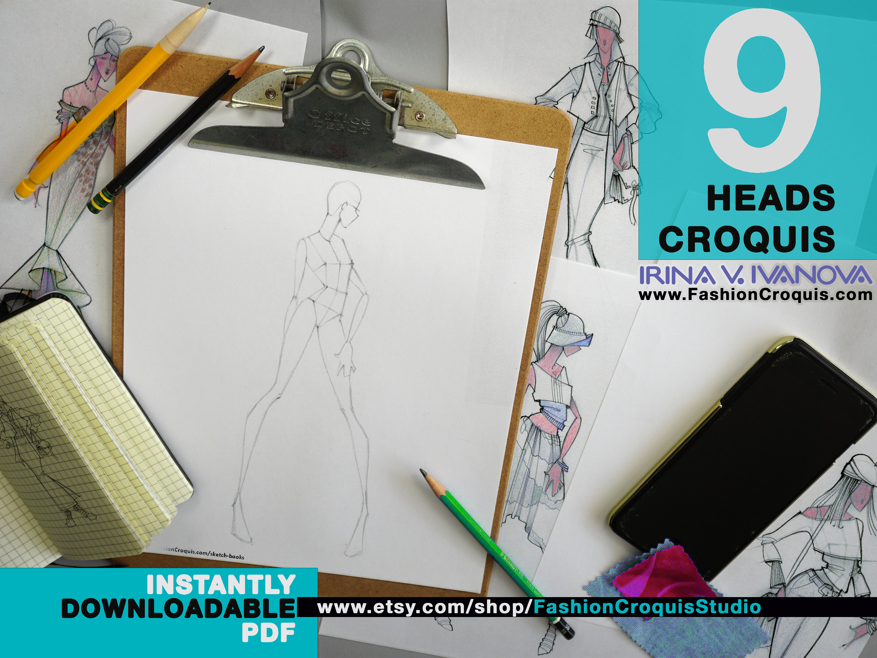 Simple Croqi Downloadable Printable Croquis for Fashion Illustration: 9-head Fashion ...