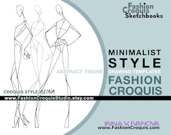 Minimalist downloadable printable croquis for fashion illustration:  women's clothing design fashion figure drawing templates (PDF)