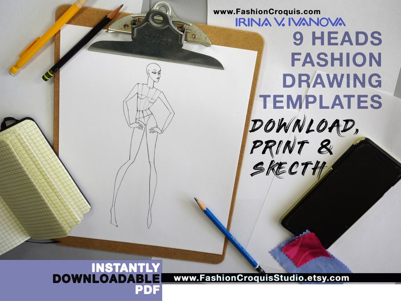 Women's fashion drawing templates for fashion designers. 9 heads. Collection 1. image 3