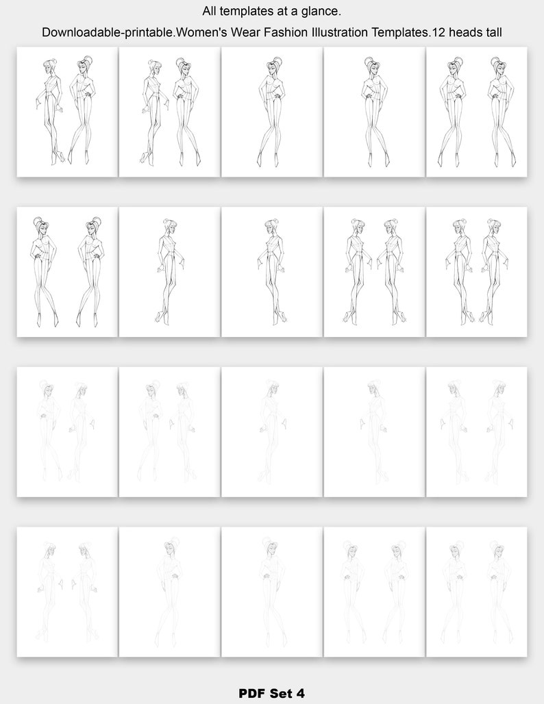 Downloadable printable figure template for fashion design drawing. Use as a fashion croquis to create original fashion illustration. image 2