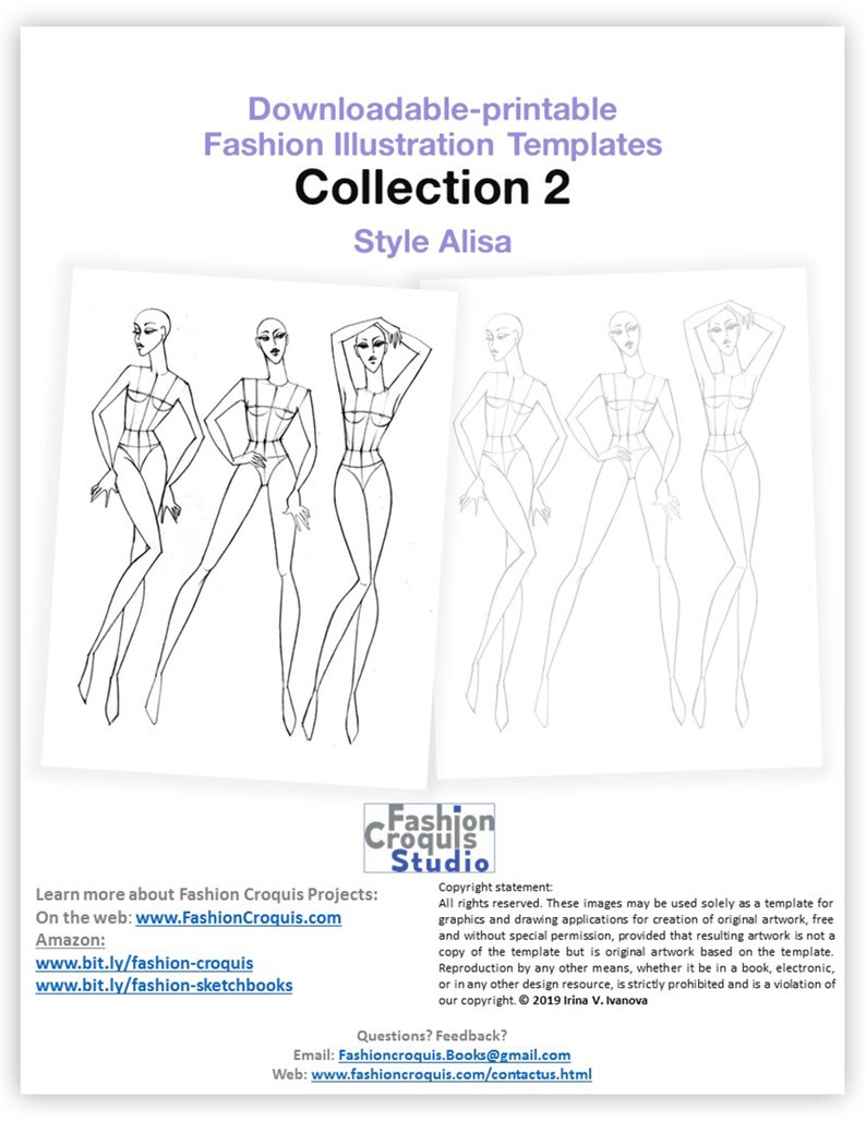 Women's fashion drawing templates for fashion designers. 9 heads. Collection 2. image 3