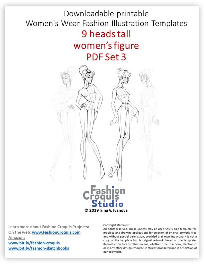 Downloadable printable figure template for fashion design drawing. Use as a fashion croquis to create original fashion illustration. image 5