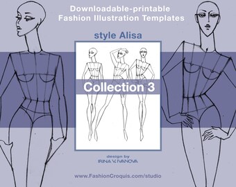 Women's fashion drawing templates for fashion designers. 9 heads. Collection 3.