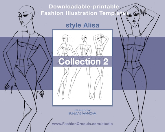 Women's Fashion Drawing Templates for Fashion Designers. 9 Heads.  Collection 2. 