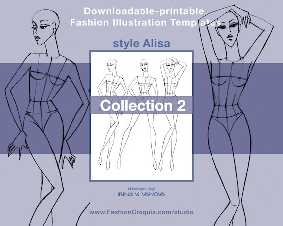 Women's Fashion Drawing Templates for Fashion Designers. 9 Heads