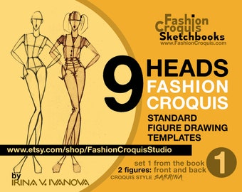 Downloadable printable croquis for fashion illustration: 9 heads standard figure drawing templates for women's wear clothing design projects