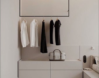 Entrance coat hanger with round profile // Ceiling coat hanger // Minimalist wardrobe // Shop display // Garment rack