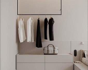 Cintre d’entrée avec profil rond // Cintre de plafond // Armoire minimaliste // Présentoir de magasin // Porte-vêtements