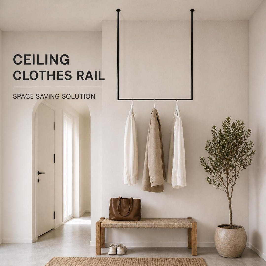 Ceiling Clothes Rail – Minimal Round Steel Rack – Entryway Hanger ...