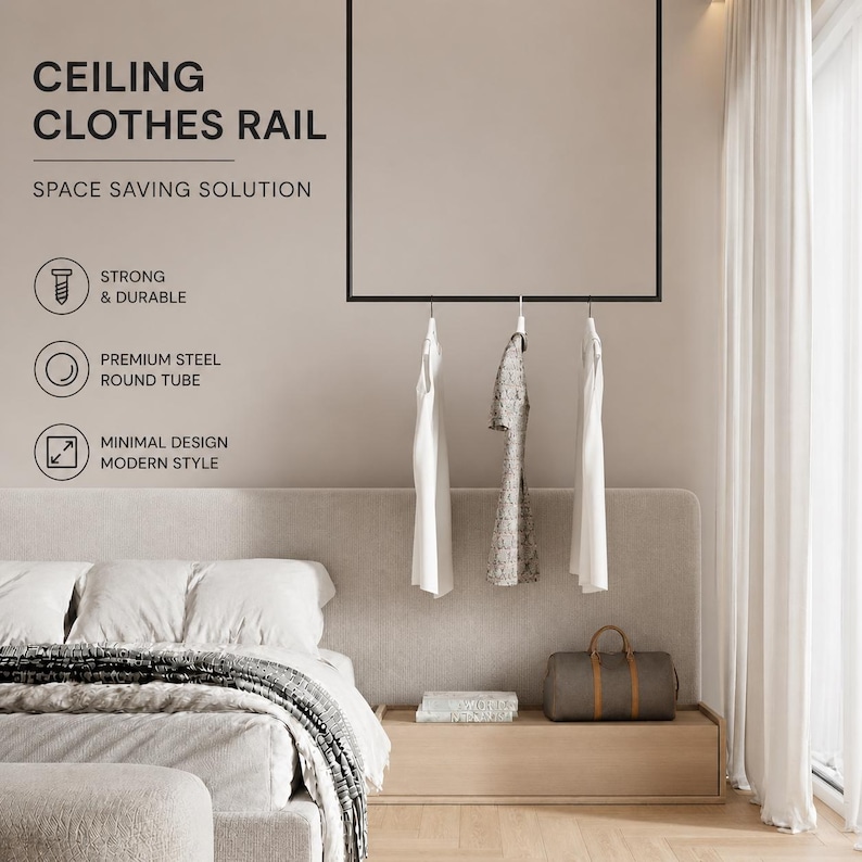 Ceiling Clothes Rail – Minimal Round Steel Rack – Entryway Hanger ...