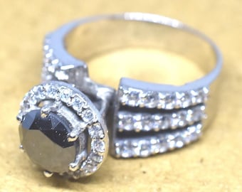 Anillo de diamantes negros: anillo nupcial de plata esterlina de corte redondo de 3,50 ct