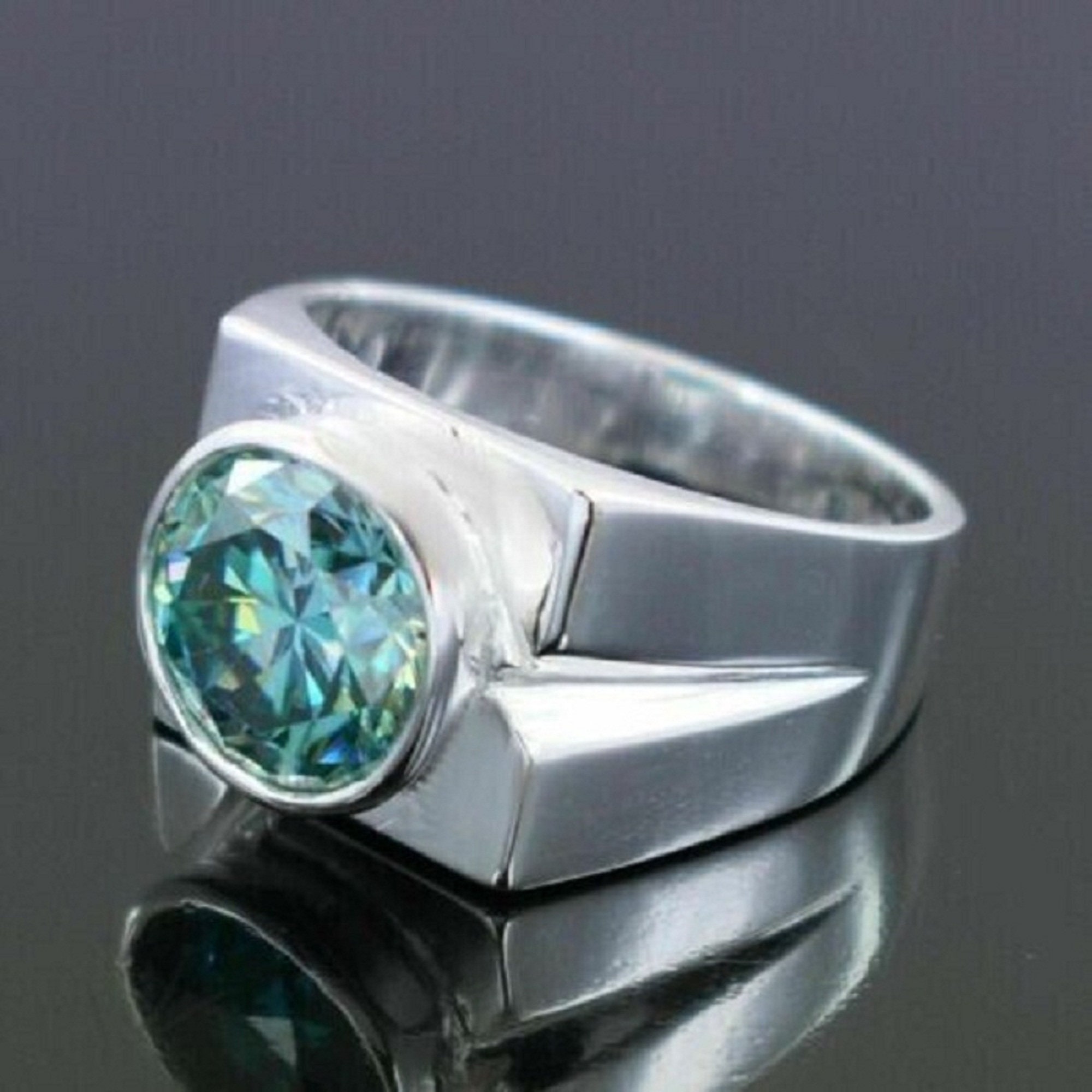 2.50 Ct Blue Diamond Lab Created Ring Men's Round Cut Luster & Size 925 ...
