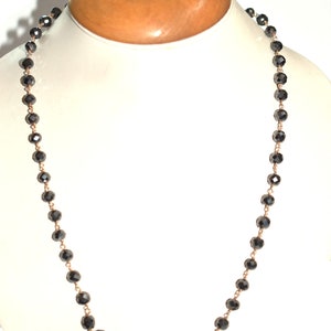 4mm Black Diamond Rosary Necklace - Rose Gold Plated