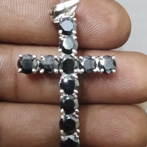 5 mm Black Diamond Cross Pendant Beautiful Sparkling Excellent Cut Super Shine Free Chain 18&quot;