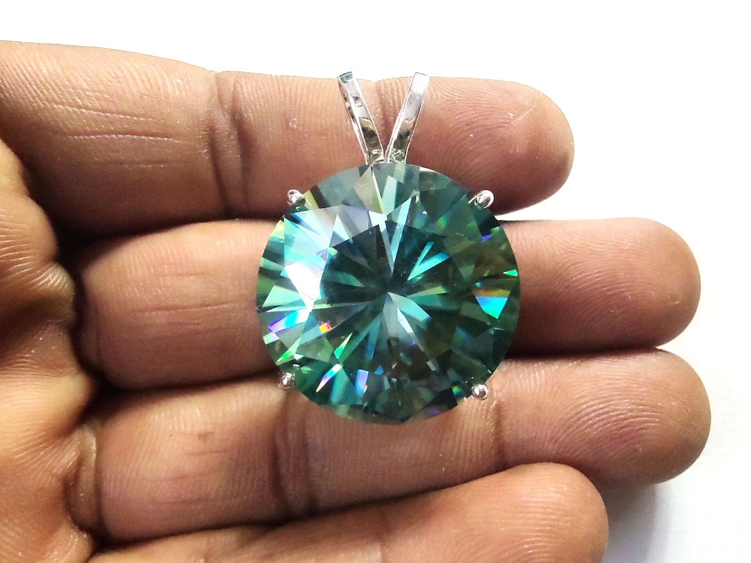 40 Ct Blue Diamond Lab Created Pendant 925 Round Cut, Shine Luster Gift ...