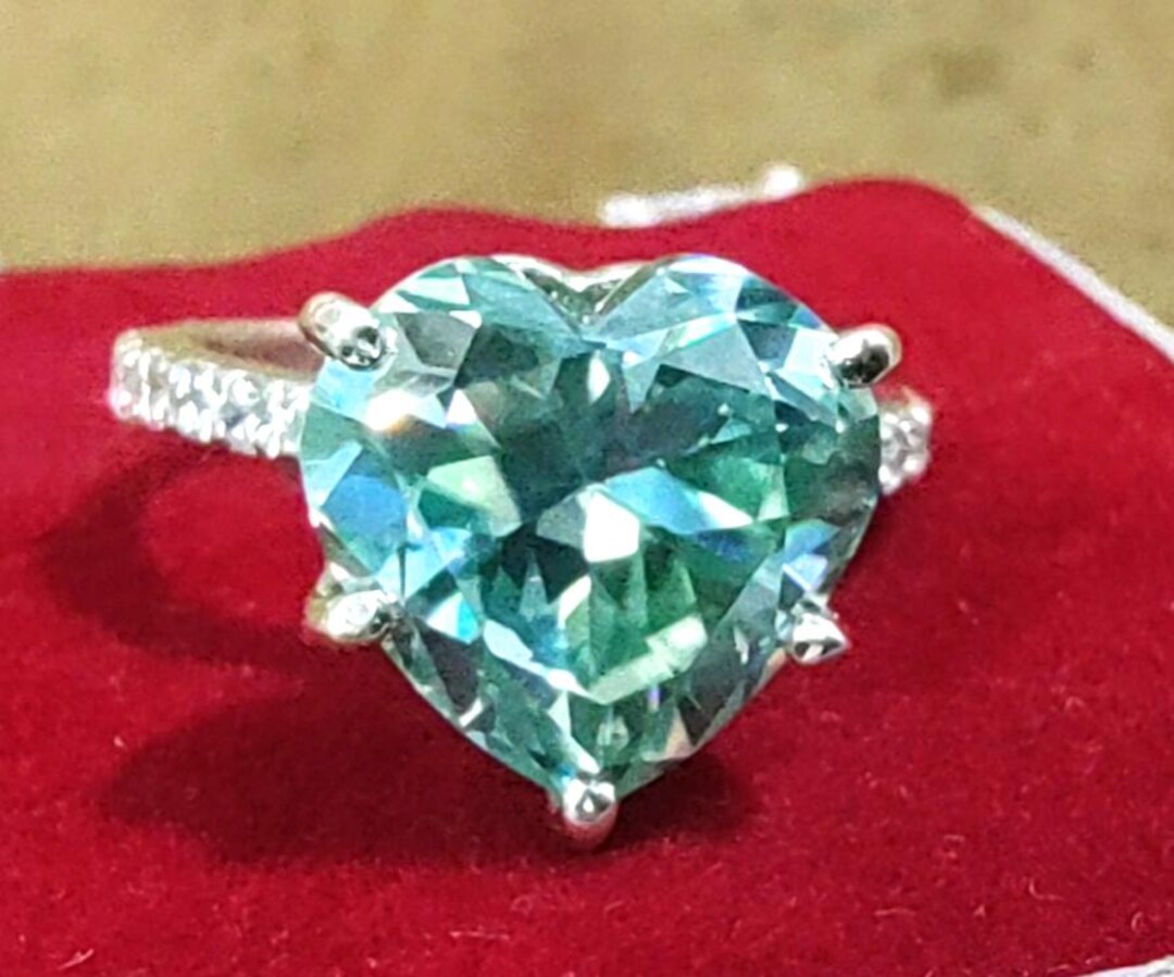 5 Cts Blue Diamond Lab Created 925 Silver Ring Heart Cut Ring Gift - Etsy