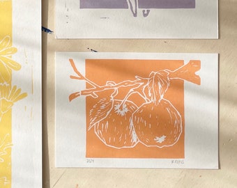 Linoldruck Äpfel orange 14,8 x 10,5 cm