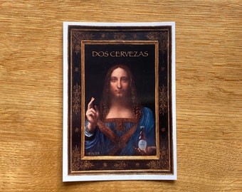 Postcard "Dos Cervezas" - Salvator mundi, freely based on Leonardo