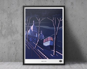A3 poster / Paris 18th arrondissement - Montmartre funicular