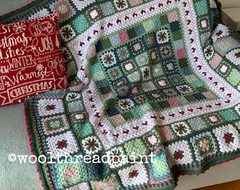 Granny Does Christmas Pattern - a simple crochet blanket pattern, suitable for beginners, in soft and subtle Christmas colours.