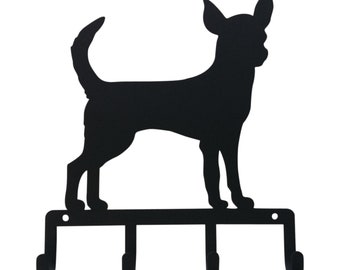 Chihuahua or Dachshund Powder -Coated Black Metal 4 Hook Key Holder