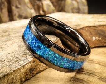 Men's Wedding Ring, Blue Oasis Opal Ring
