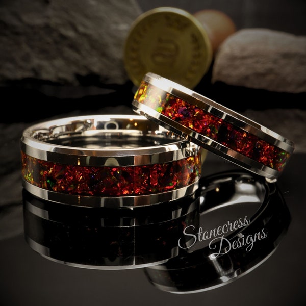 Blood Red Couples Rings| His and Her Rings| Polished Tungsten Rings| Matching Rings