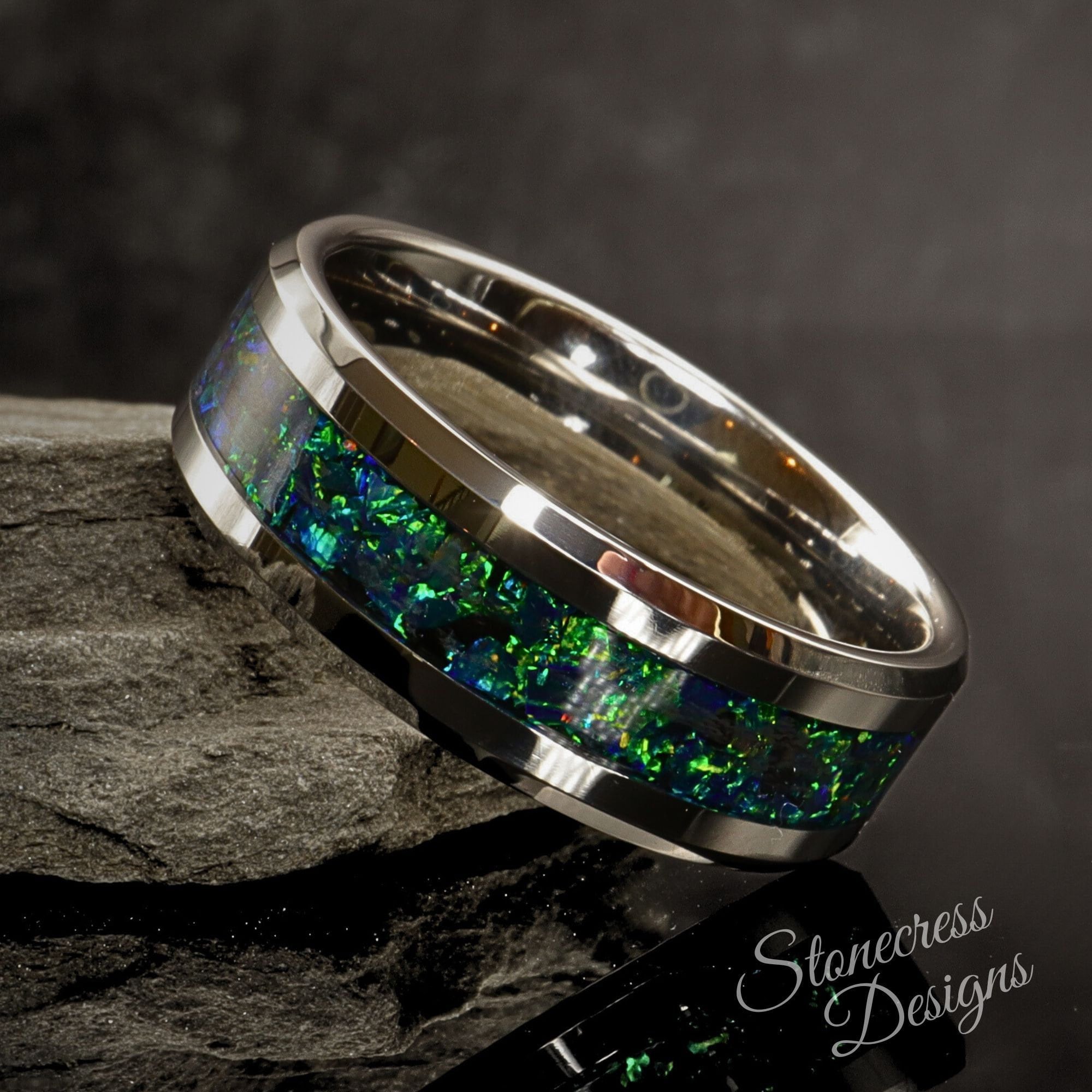 Men's Wedding Ring| Polished Tungsten Ring| Emerald Green| Men's Wedding Band| Tungsten Ring| Anniversary Ring| Gift for Men