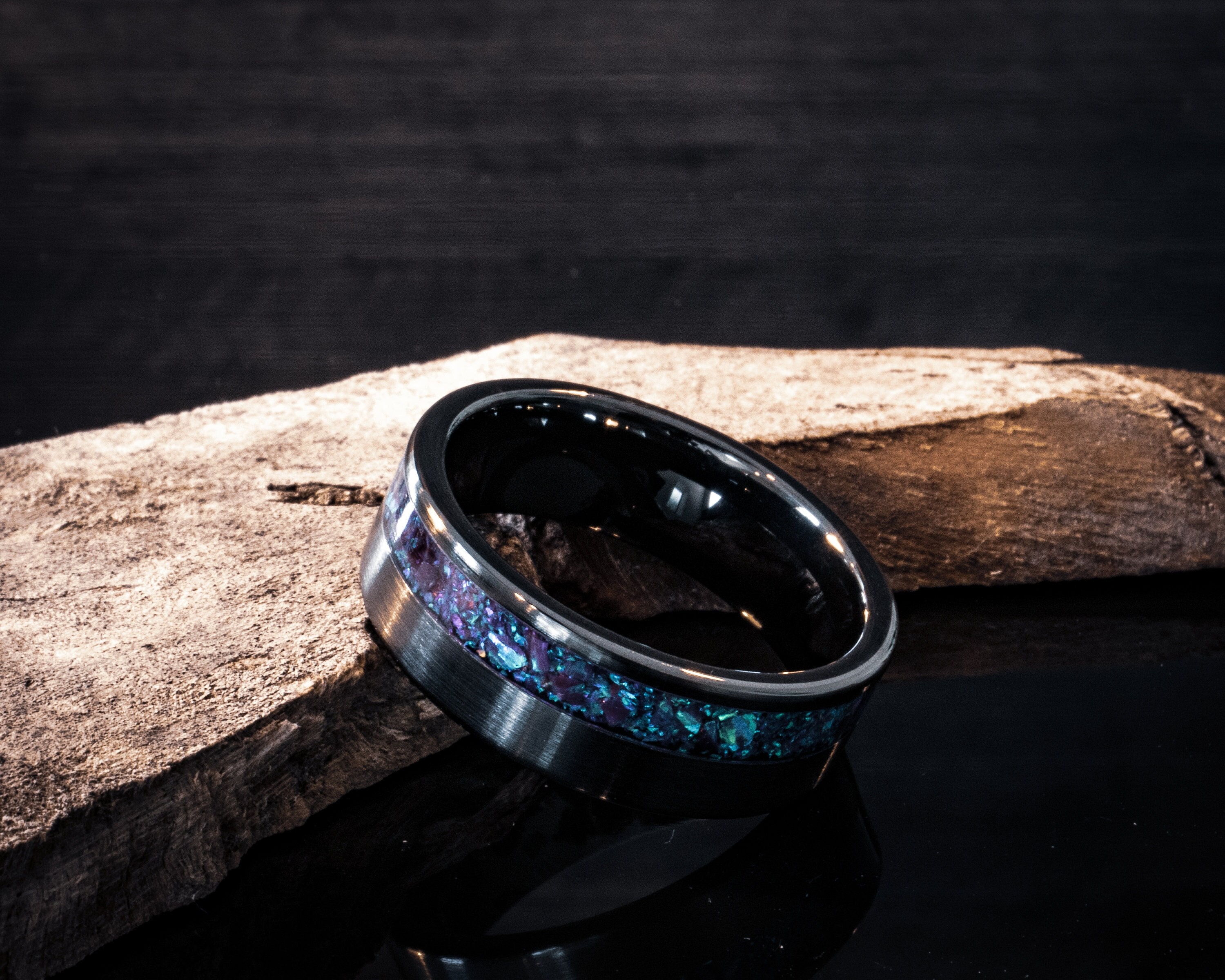 Mens Wedding Ring, Blue Opal, Offset Inlay - Etsy