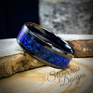 Mens Wedding Ring, Blue Opal Ring
