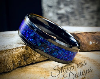Mens Wedding Ring, Blue Opal Ring